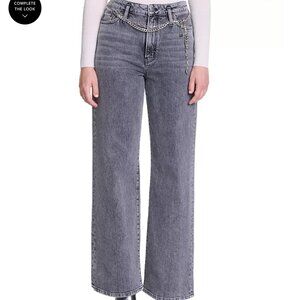 Maje Belted Wide Leg Jeans in Grey